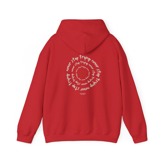 Never stop trying Hoodie, Unisex Poly-Cotton Blend Sweatshirt, Motivational Gift, Cozy Casual Wear, Perfect for Gift-Giving