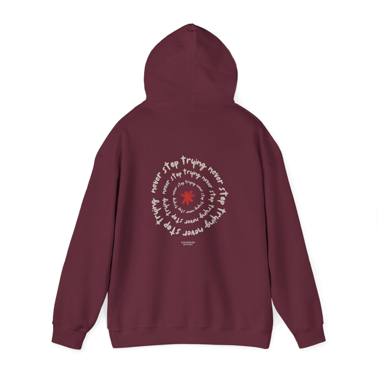 Never stop trying Hoodie, Unisex Poly-Cotton Blend Sweatshirt, Motivational Gift, Cozy Casual Wear, Perfect for Gift-Giving