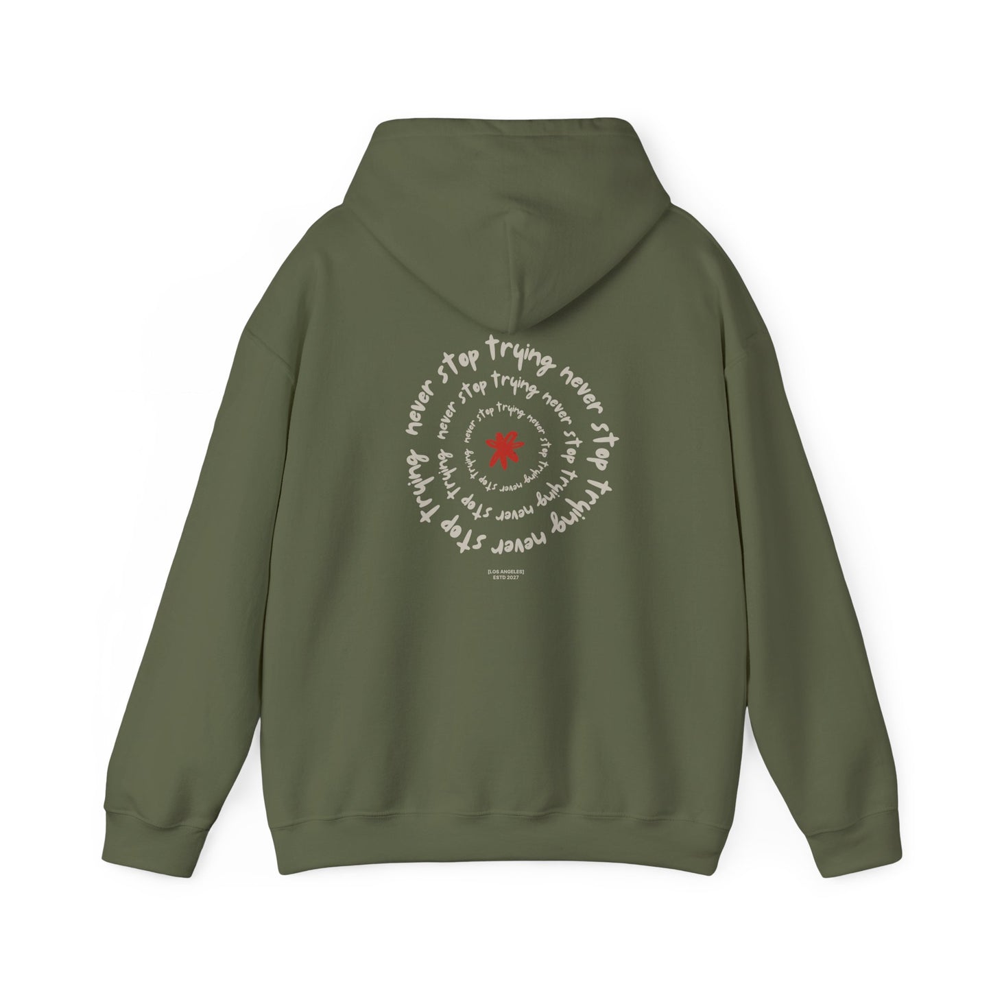 Never stop trying Hoodie, Unisex Poly-Cotton Blend Sweatshirt, Motivational Gift, Cozy Casual Wear, Perfect for Gift-Giving