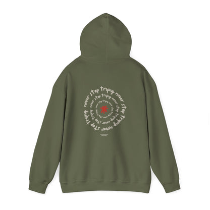 Never stop trying Hoodie, Unisex Poly-Cotton Blend Sweatshirt, Motivational Gift, Cozy Casual Wear, Perfect for Gift-Giving